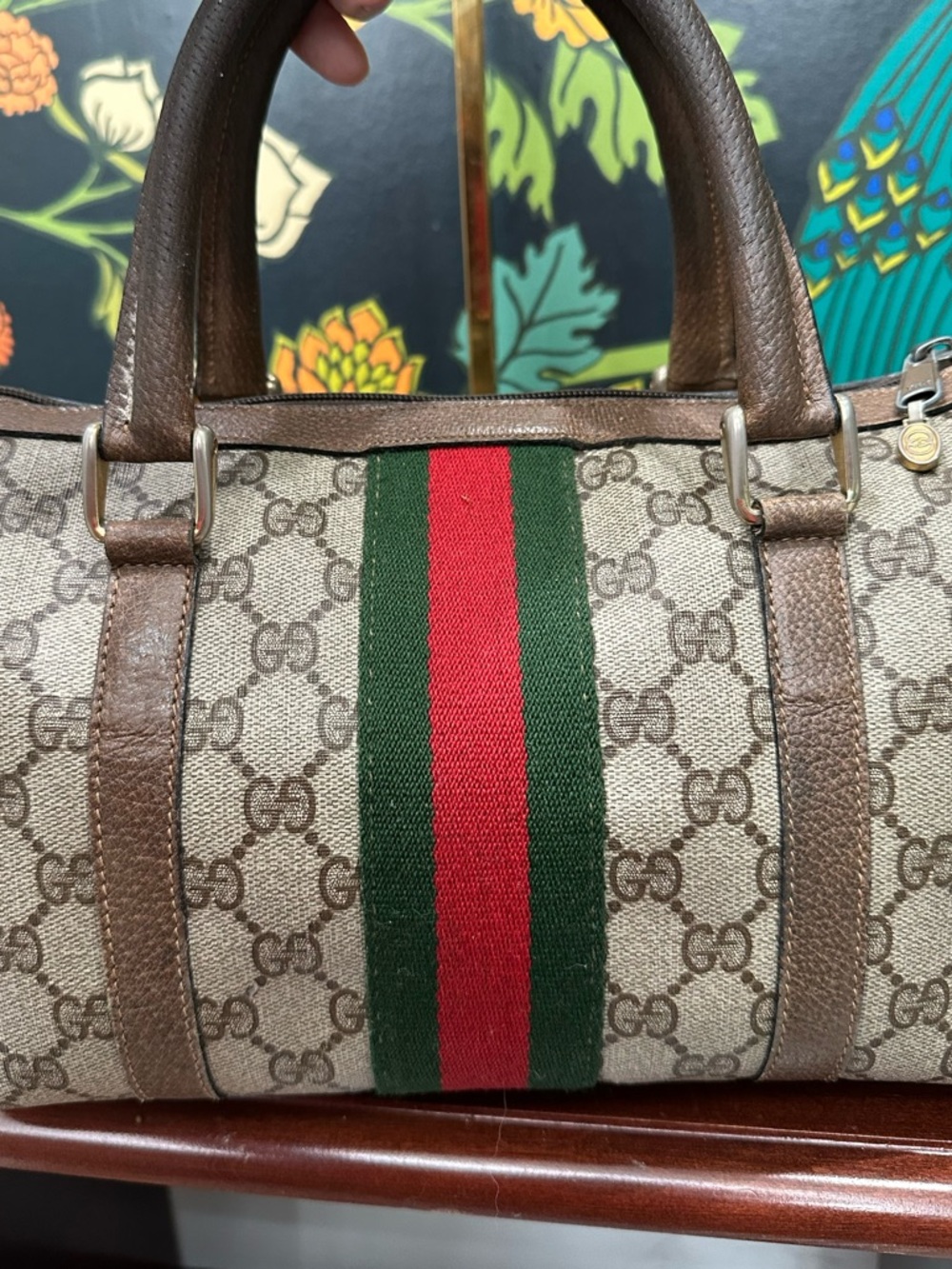 Vintage Gucci GG Supreme Boston Mini Bag Sherry Line Web Stripe 70s Italy - Picture 9 of 15